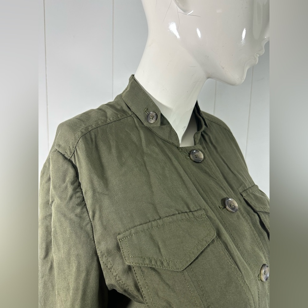 White House Black Market Sz 6 Utility Jacket Shirt Army Green Roll Tab Sleeves - Picture 5 of 13